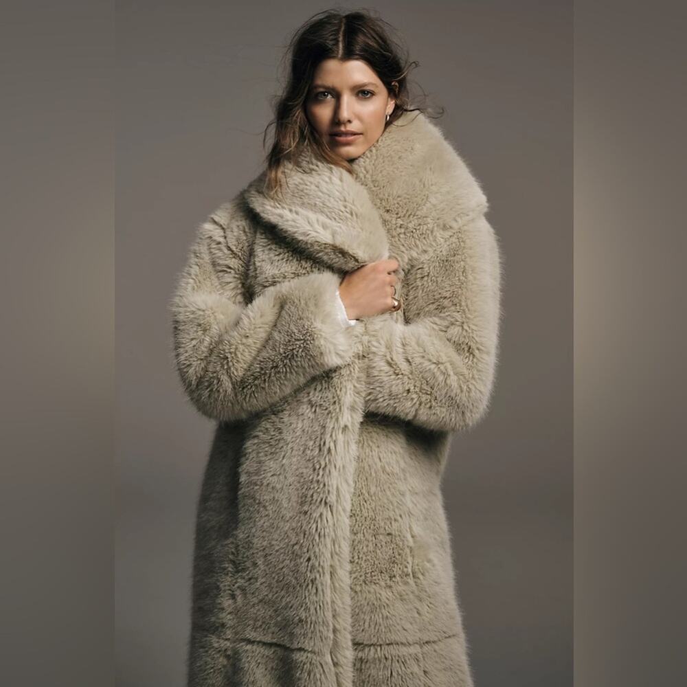 Free People Shoreditch Faux Fur Maxi Topcoat Pistacho